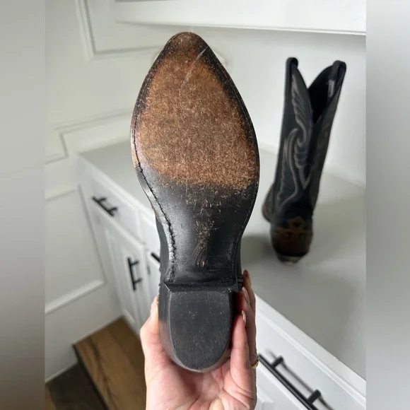 **SOLD**Vintage Code West Black & Brown Heart and Wing-Tip Western Boots Women's - Picture 8 of 10